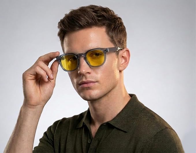 Night Driving yellow Sunglasses, HD Vision, UV Protected, Transparent Bluish Grey, Anti Glare, for Bike Riding and Car Driving