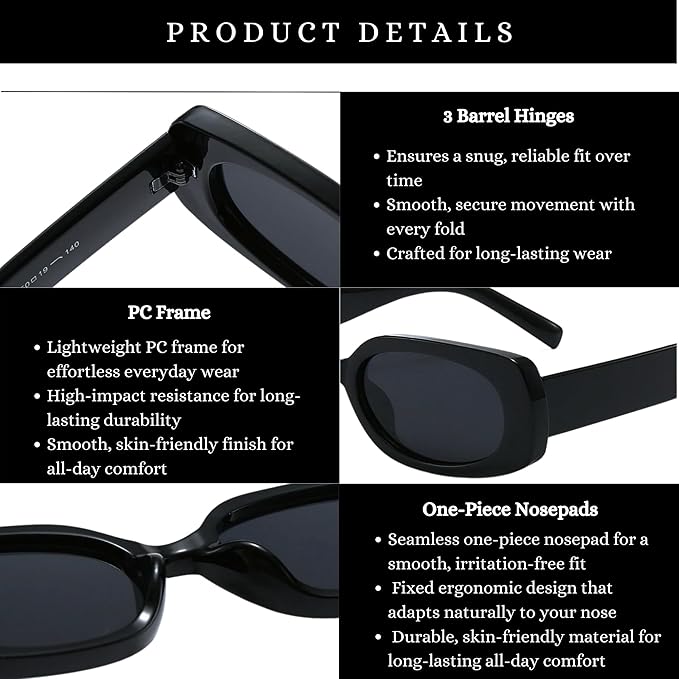 Flaunt Rectro Narrow Rectangular Sunglasses for Men & Women Dubai Stylish Retro Vintage Rectangle Frame UV400 Protection