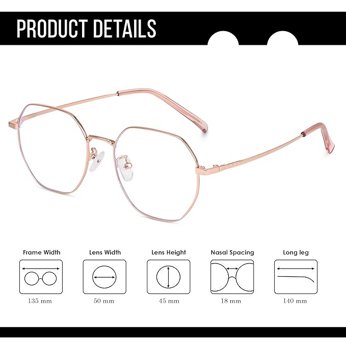 Rose Gold Cat-eye Metal light weight Frame for women ( power lens Available)