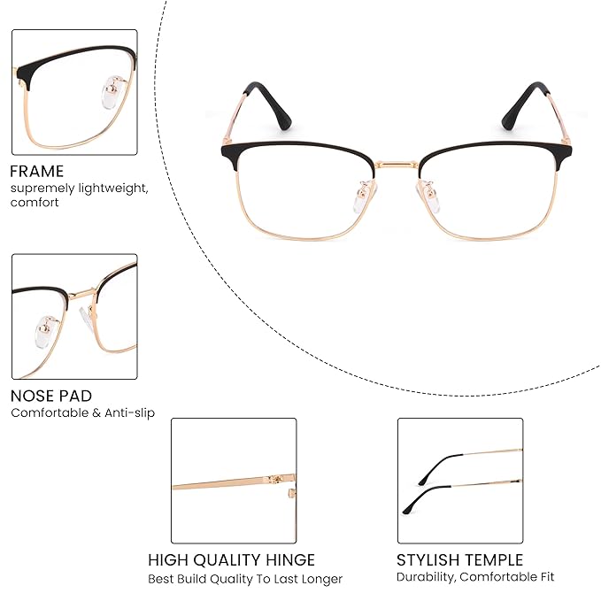 Square Spectacles Frames for Men Women | Metal titanium Frame ( power lens Available)
