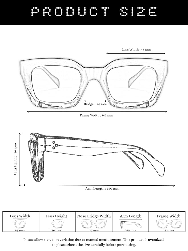 Flaunt Dotted Series Oversized Square Blue Light Blocking Glasses for Women & Men | Thick Bold Stylish