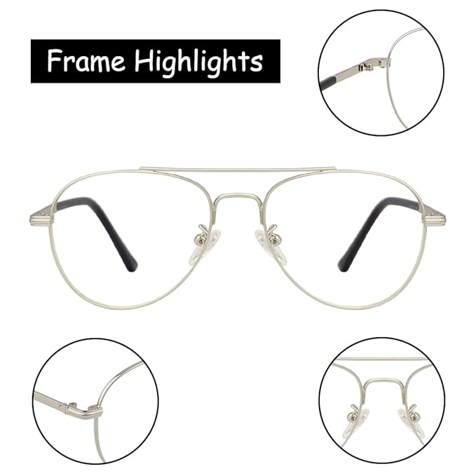 Metal Avitor silver frame for men ( power lens Available)