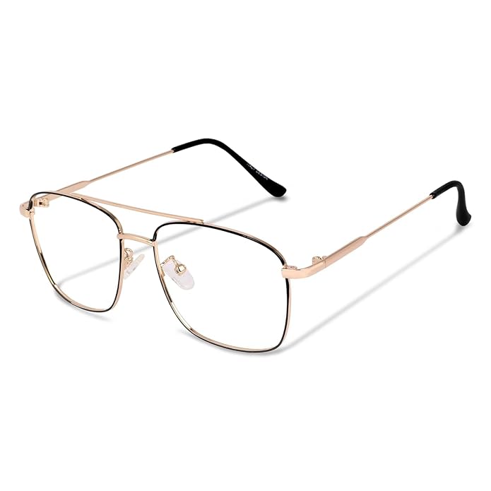Retro Square Eyeglasses blue Cut Zero Power anti-glare , best for Eye Protection from UV by Computer/Mobile