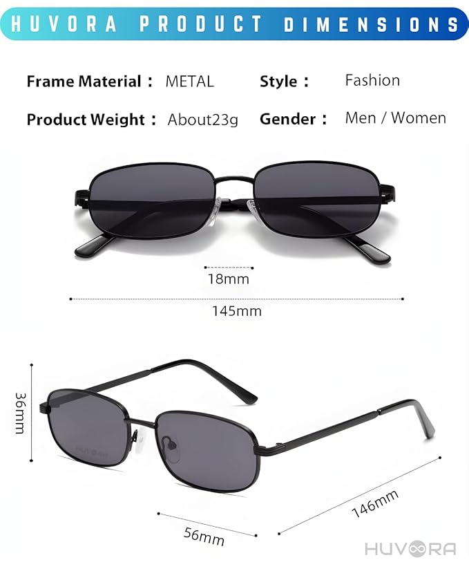 Vintage Rectangle Sunglasses for Men & Women - UV Protected Narrow Goggles for Man Woman -