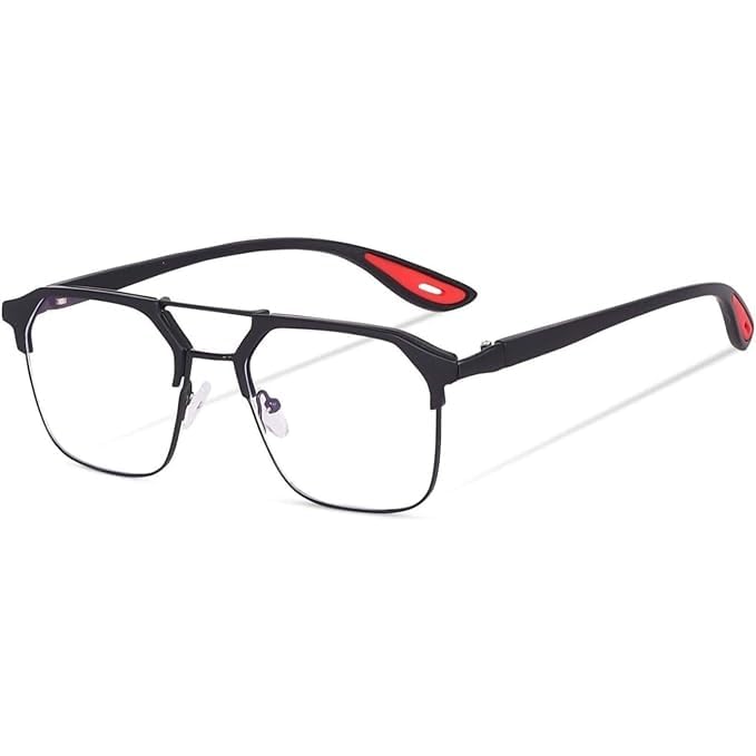 Half-Rim Aviator Eyeglasses Frame, Grey and Orange, Metal and Plastic, Double Bridge, Clear Lens