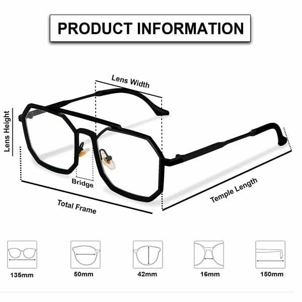 Hexagonal Square shape Matt silver Frame Eyeglasses trendy shape for men & women ( power lens Available)