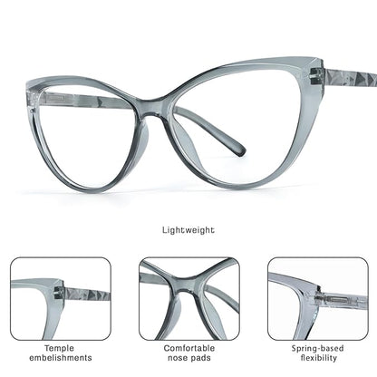 Grey Cateye Desiner Frame for women | watery grey tiny blue lens UV protection (power lens Available)