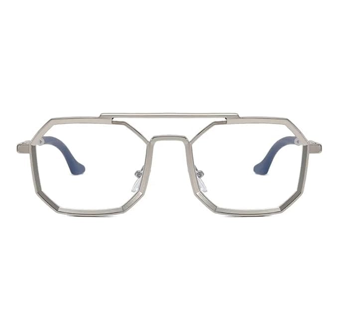 Hexagonal Square shape Matt silver Frame Eyeglasses trendy shape for men &amp; women ( power lens Available)