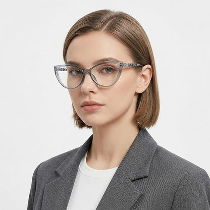 Grey Cateye Desiner Frame for women | watery grey tiny blue lens UV protection (power lens Available)
