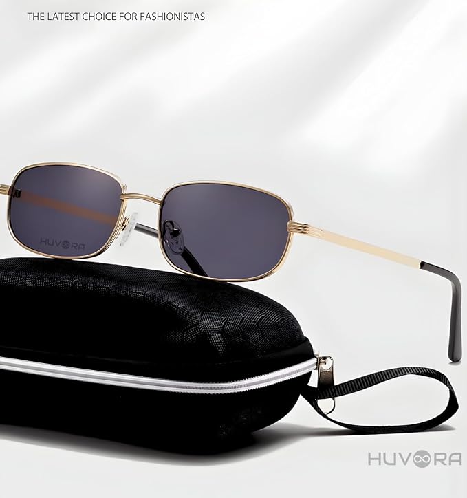 Vintage Rectangle Sunglasses for Men &amp; Women - UV Protected Narrow Goggles for Man Woman -