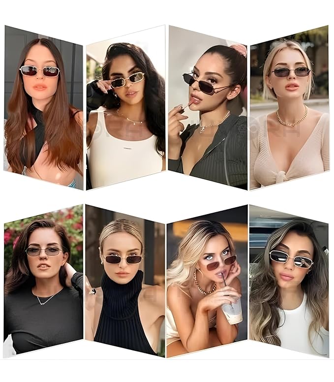 Vintage Rectangle Sunglasses for Men &amp; Women - UV Protected Narrow Goggles for Man Woman -