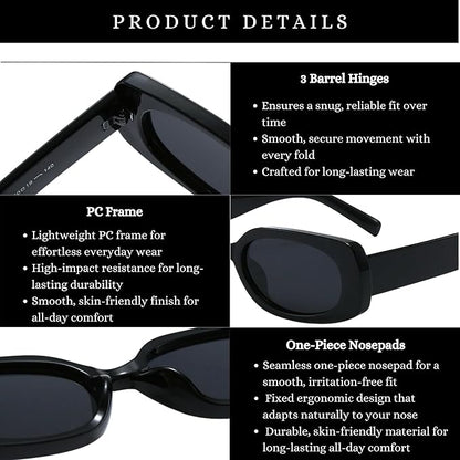 Flaunt Rectro Narrow Rectangular  Sunglasses for Men &amp; Women  Dubai Stylish Retro Vintage Rectangle Frame UV400 Protection