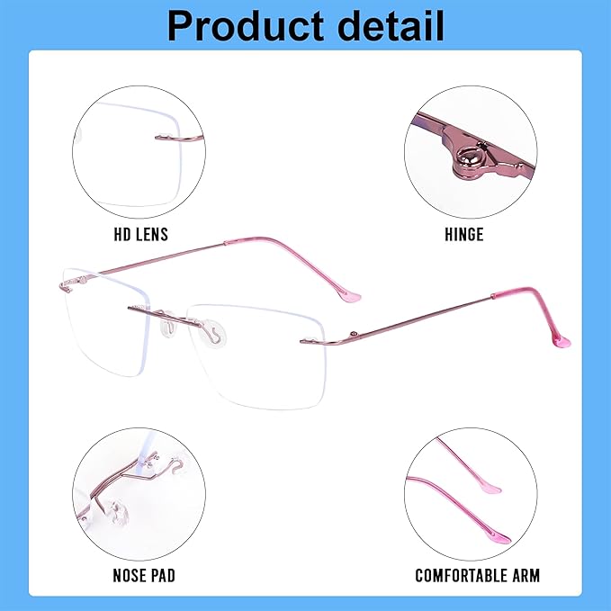 Pink Rimless Unisex Lightweight Frame for women