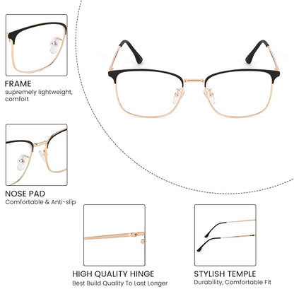 Square Spectacles Frames for Men Women | Metal titanium Frame ( power lens Available)