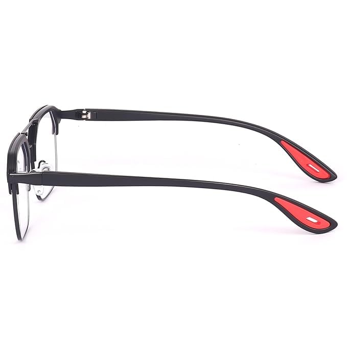 Half-Rim Aviator Eyeglasses Frame, Grey and Orange, Metal and Plastic, Double Bridge, Clear Lens