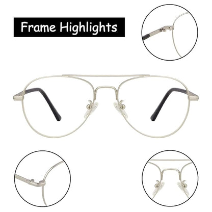 Metal Avitor silver frame for men ( power lens Available)