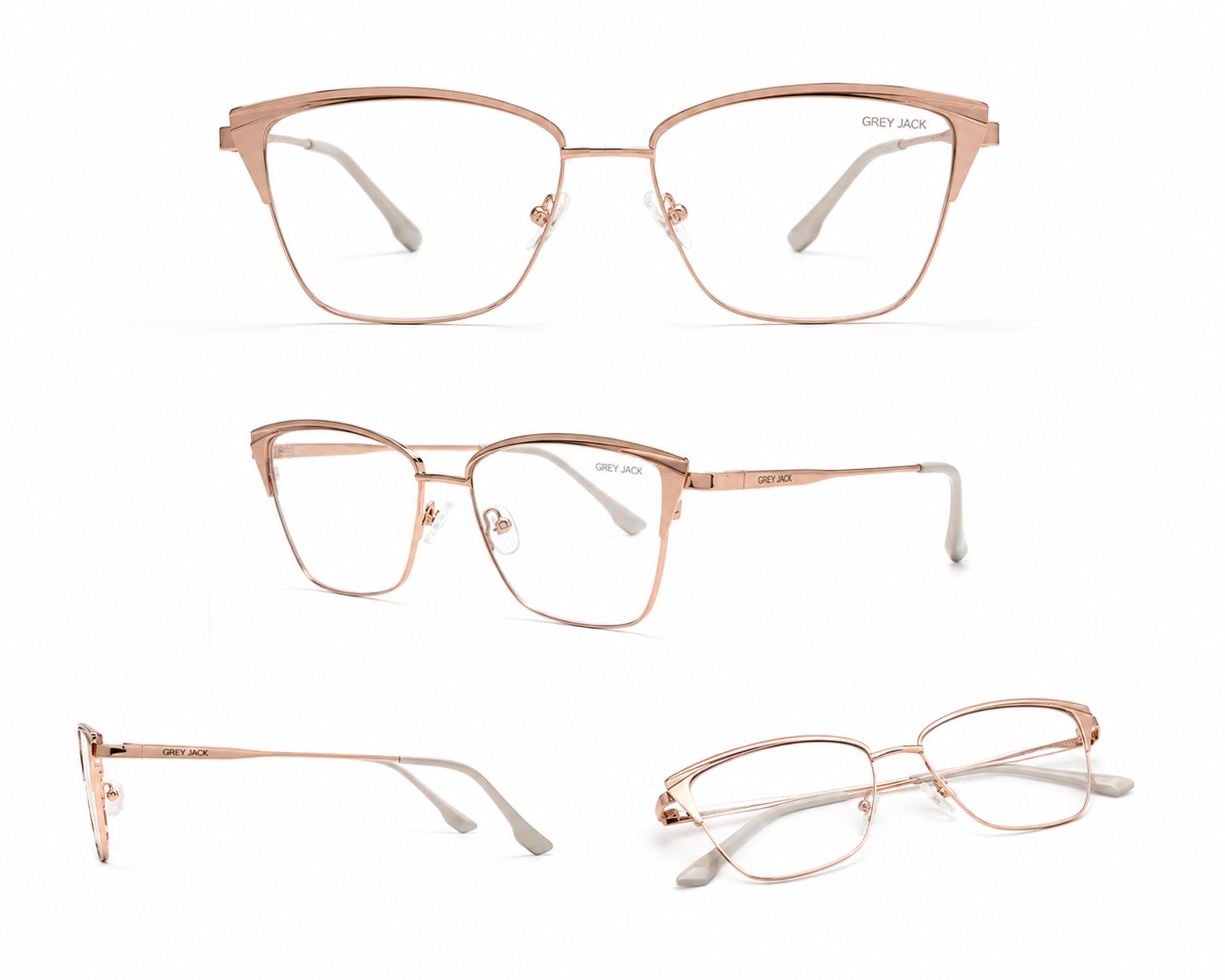 Cat-eye Metal clips on 3 in 1 frame rose gold colour | regular size power lens Available