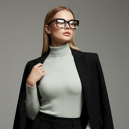 Flaunt Dotted Series Oversized Square Blue Light Blocking Glasses for Women &amp; Men | Thick Bold Stylish