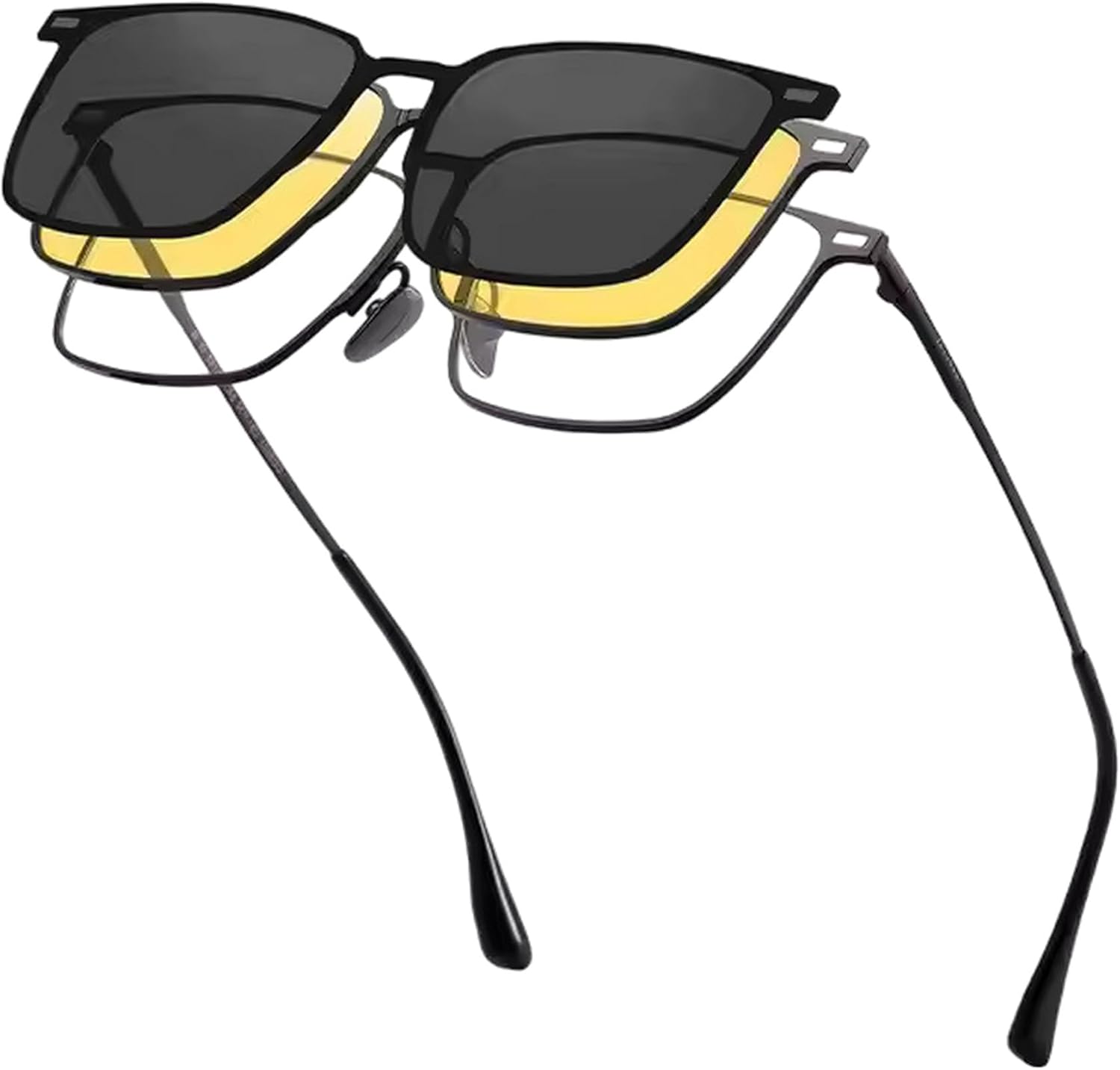3 in 1 Magnetic Clip on Glasses for Men and Women | Polarized  Sunglasses clips | Titanium Frame Yellow Glasses for Driving
