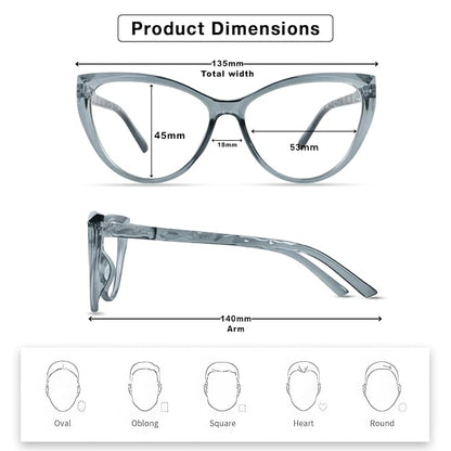 Grey Cateye Desiner Frame for women | watery grey tiny blue lens UV protection (power lens Available)
