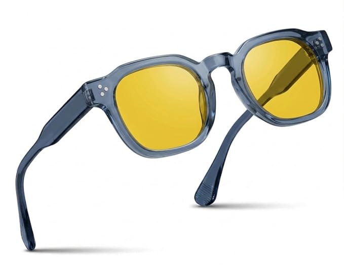 Night Driving yellow Sunglasses, HD Vision, UV Protected, Transparent Bluish Grey, Anti Glare, for Bike Riding and Car Driving