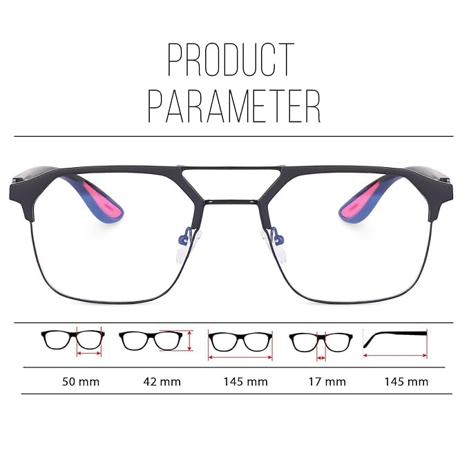 Half-Rim Aviator Eyeglasses Frame, Grey and Orange, Metal and Plastic, Double Bridge, Clear Lens