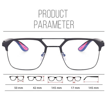 Half-Rim Aviator Eyeglasses Frame, Grey and Orange, Metal and Plastic, Double Bridge, Clear Lens